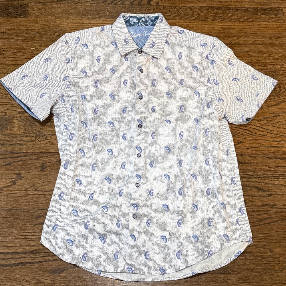 Robert Graham White and Blue Paisley Short Sleeve Shirt